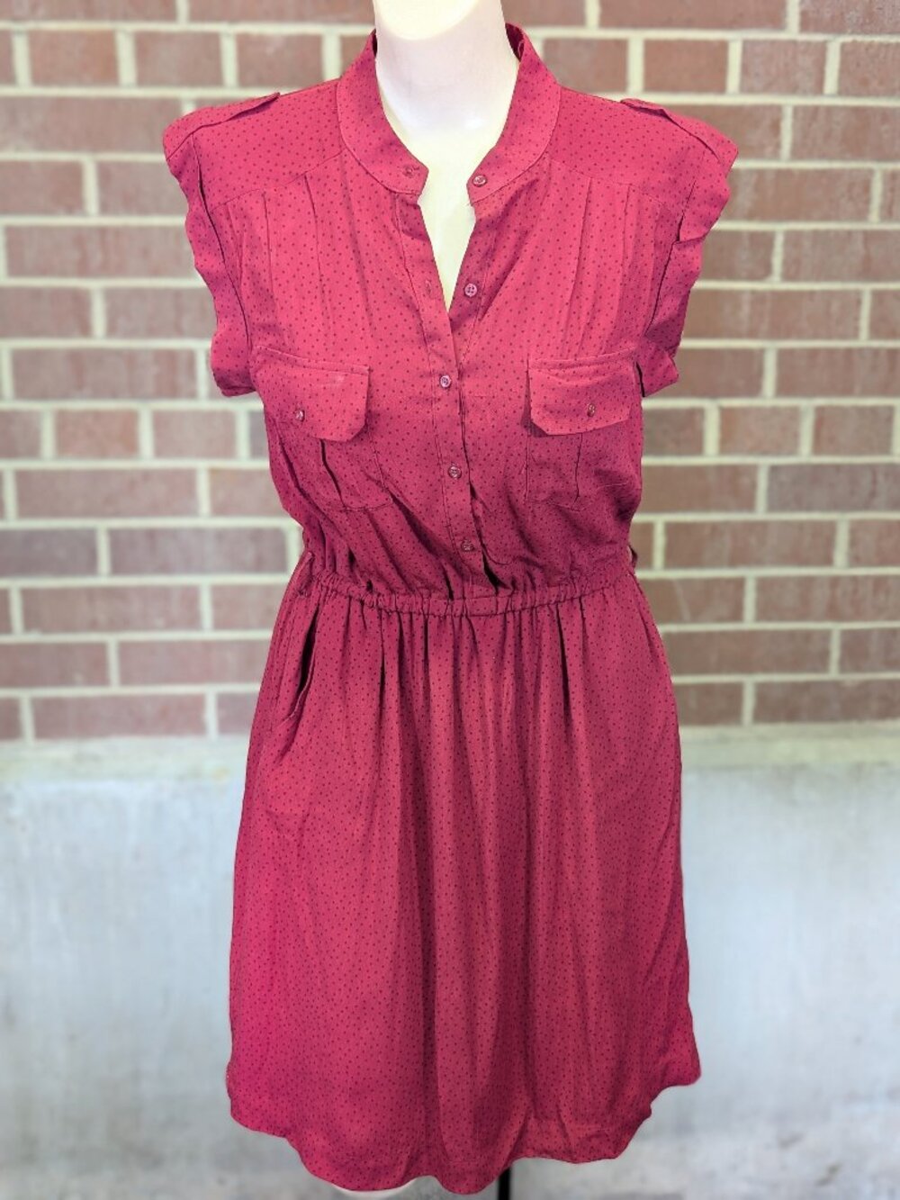 Gap 2012 Burgundy Polka Dot Shirt Dress S Tumblr Indie Sleaze Preppy Millenial